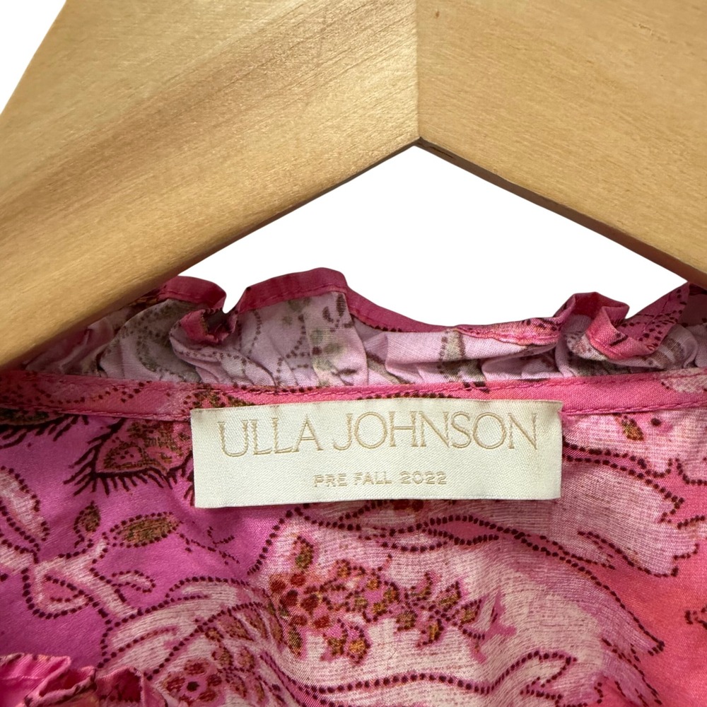 Ulla Johnson Pink Floral Paisley Ruffle Sleeve Cotton Blouse Top Pre-Fall 2022 0 - Picture 6 of 10